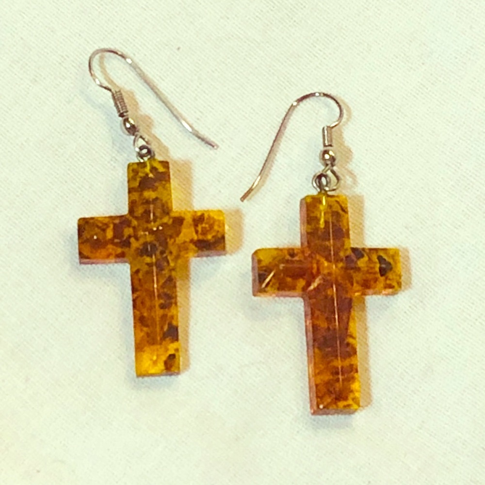 Amber Cross Dangle Earrings